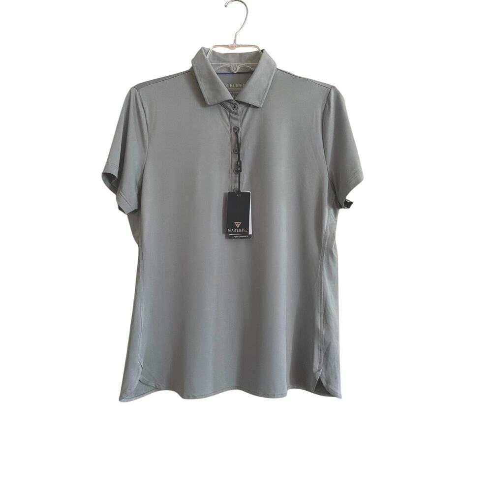 Maelreg Performance Gray Polo Mens Size L Wicking UPF Neutral Golf Work Travel